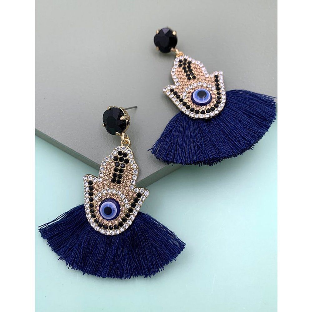 Rhinestone‎ Fringe blue Earrings